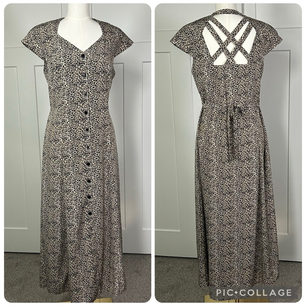 Vintage Y2K 90's J.B.S. Ltd Dress - Women's 10 - Animal Print Strappy Back Midi